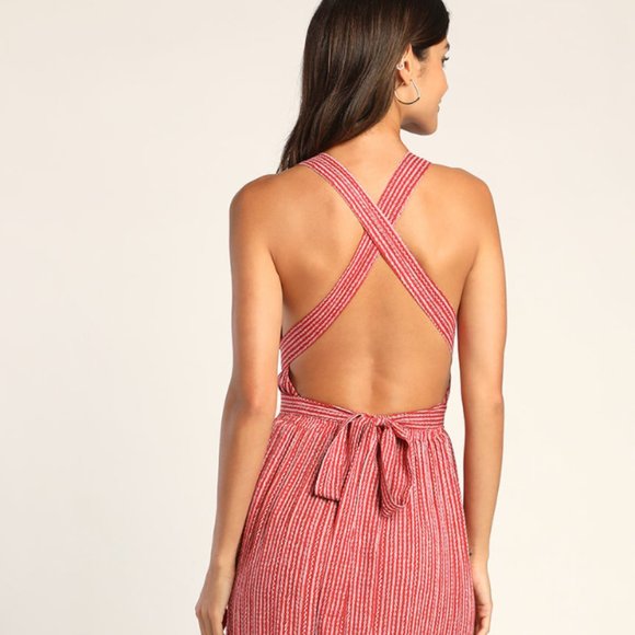 Lulus Red and White Print Maxi Dress NWT - Picture 5 of 6